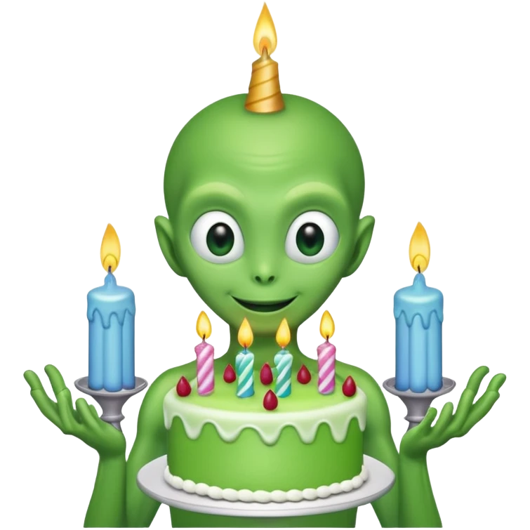 alien holding a birthday cake emoji