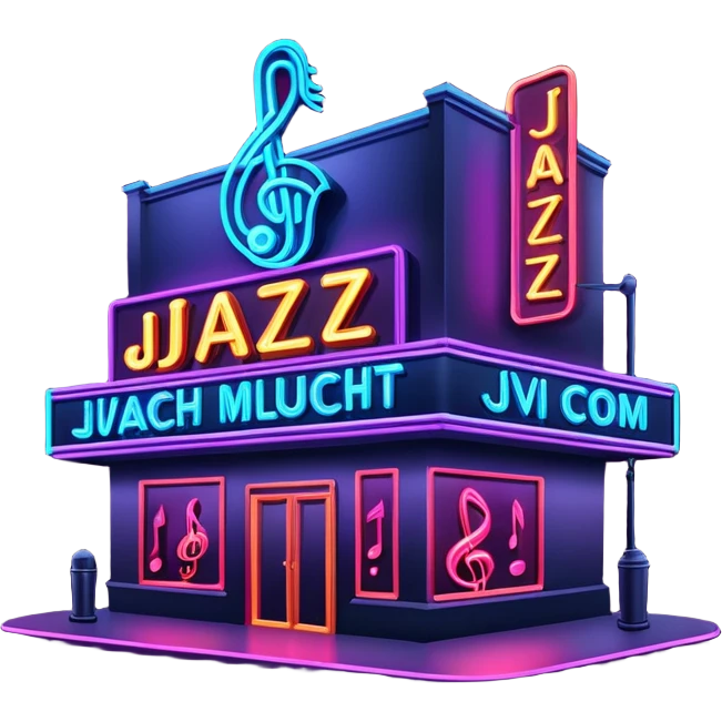 jazz nightclub with neon sign and musical notes on dark background emoji