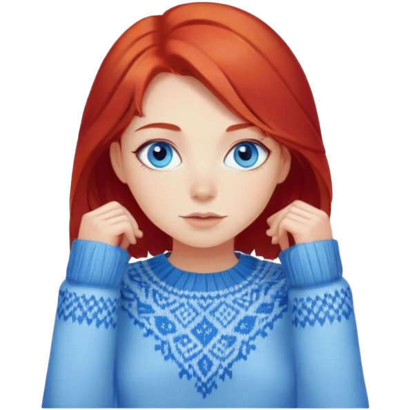 girl with red hair and blue eyes wearing in sweater  emoji
