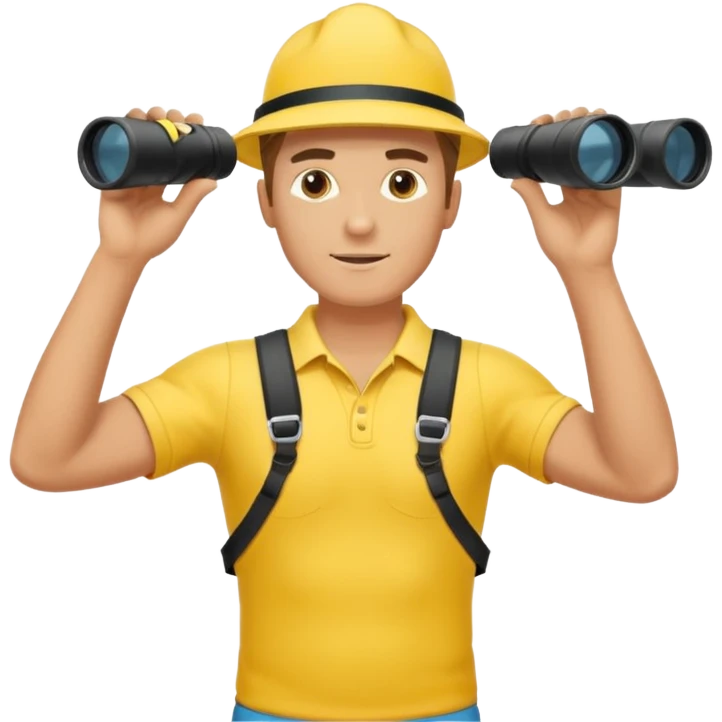 Male lifeguard – yellow shirt, binoculars in hand, scanning the sea, full body emoji
