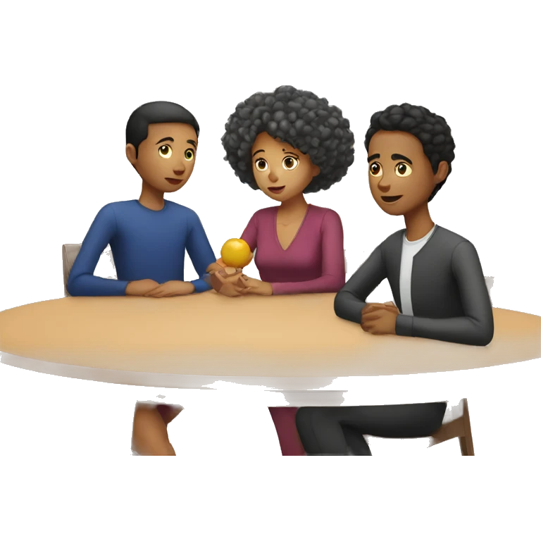 mixed race people sitting around a table looking confused emoji