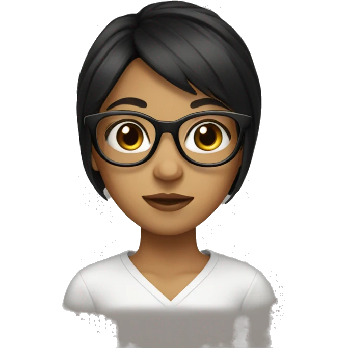 Girl wearing glasses brown black hair with long bangs  emoji