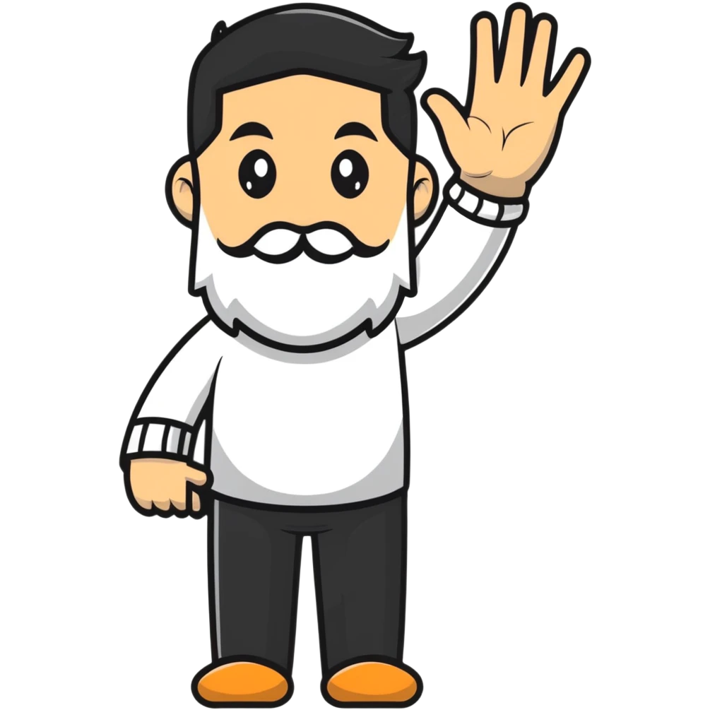 happy bearded guy waving hand emoji
