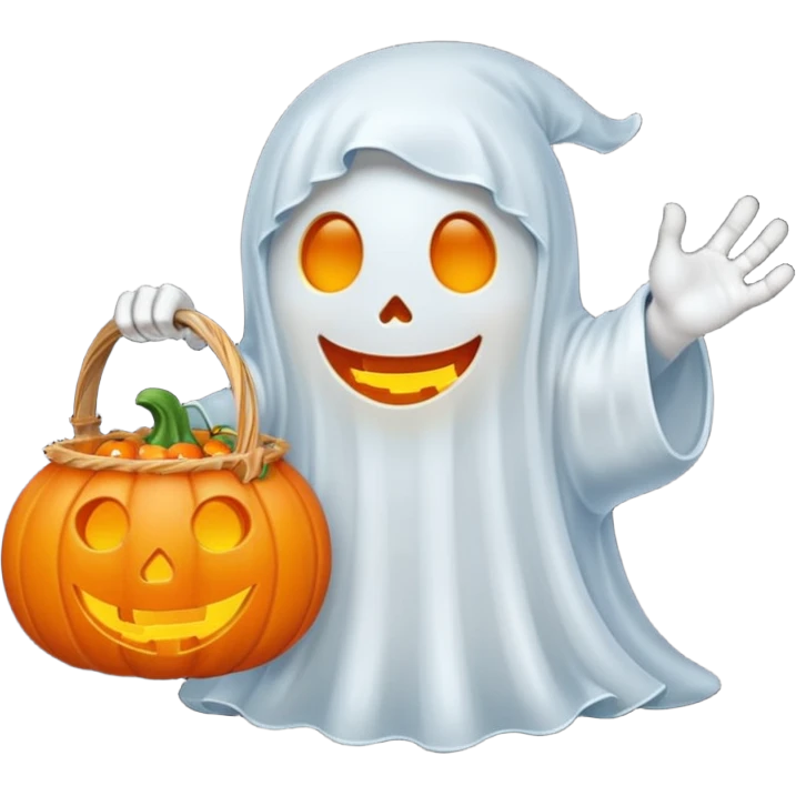 Cute ghost  with trick or treat pumpkin basket  emoji