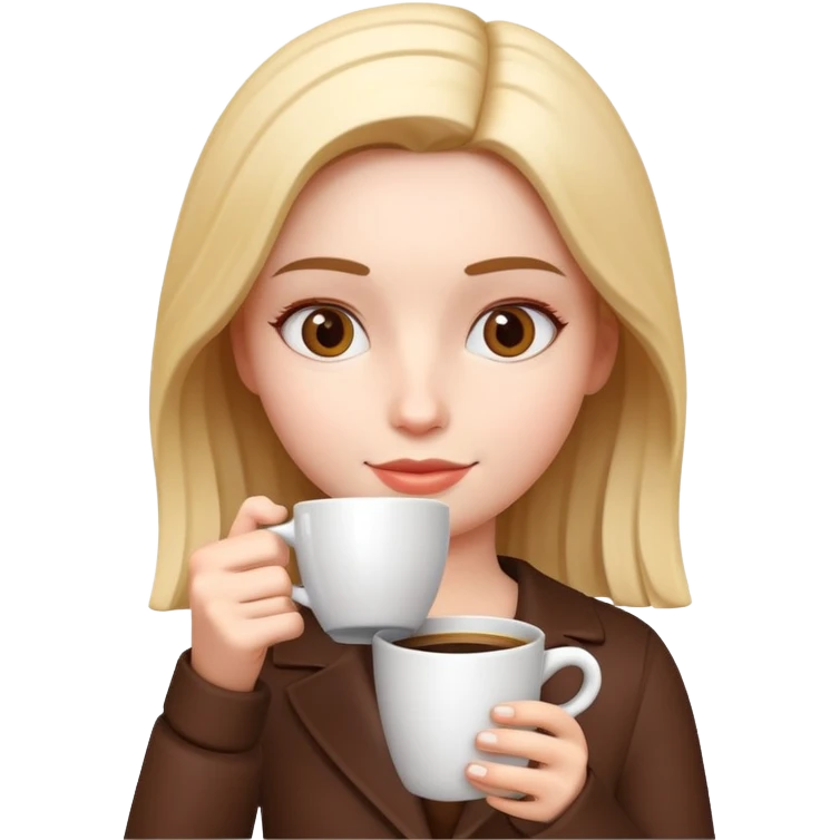 generate realistic detailed girl with cup of coffee in hand in 3d style emoji