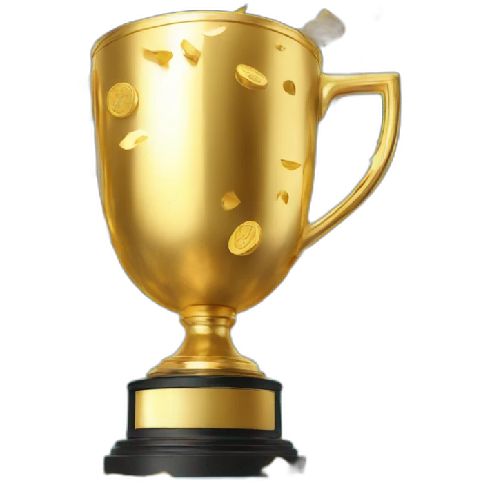 A gaming trophy surrounded by confetti to celebrate successes. emoji