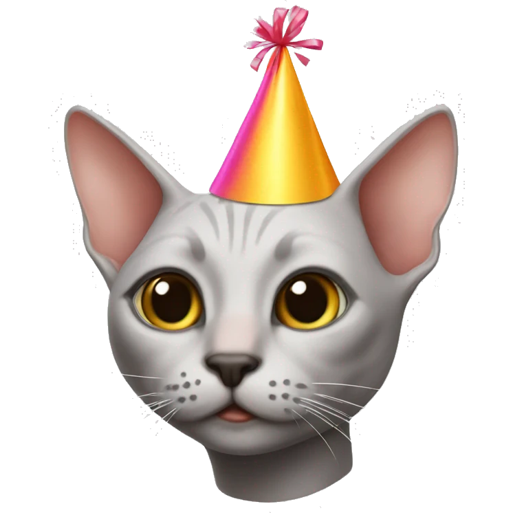Hairless cat party hat emoji