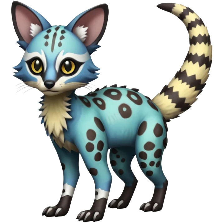 Rare realistic warm-colored lush exotic cute edgy epic futuristic aesthetic gloomy spooky dark modern colorful cyber-Genet-Trico-species-Fakemon-hybrid-creature, with beautiful intricate markings, full body emoji