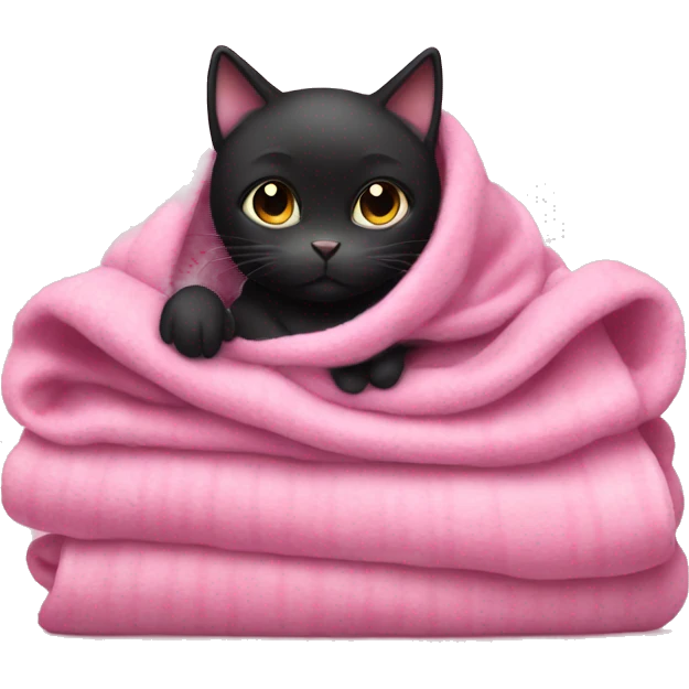 Black cat cozy in pink blanket emoji