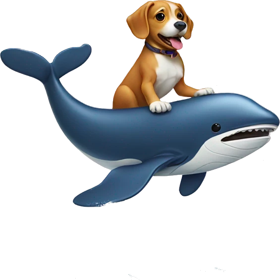 Dog riding a whale on top of a surfboard emoji