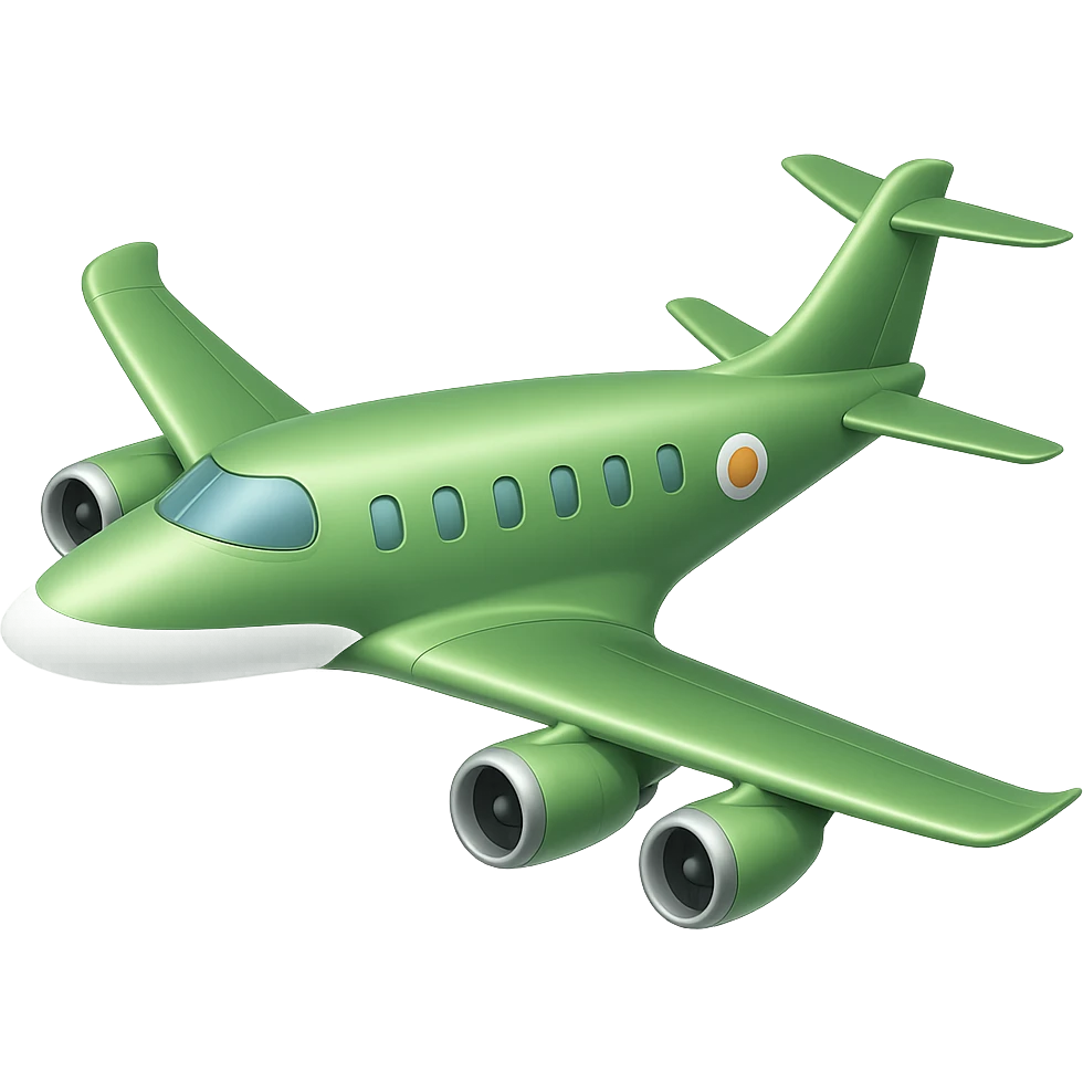 Remove any stars from the airplane. Add one turbine on each wing. Keep the airplane light green. No background. emoji