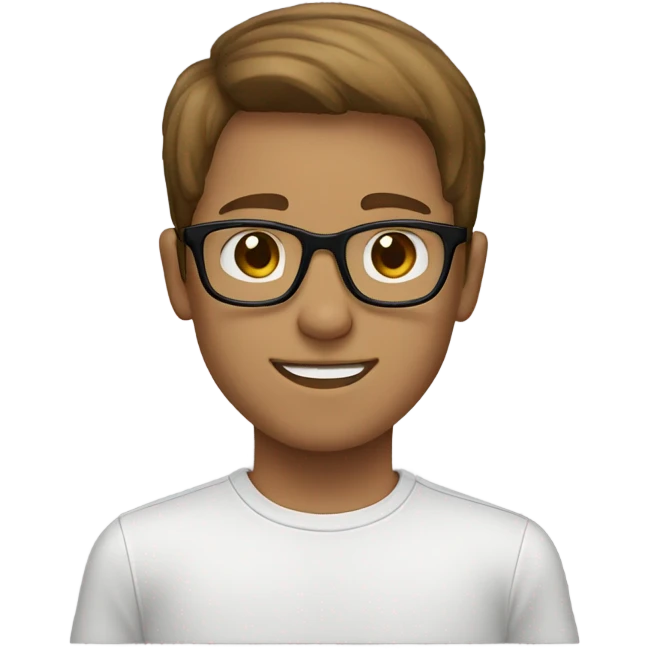 White boy with brown hair and black rectangle frame glasses emoji