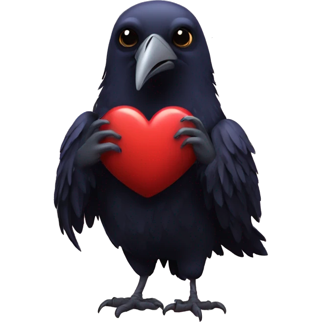 Raven holding a heart emoji