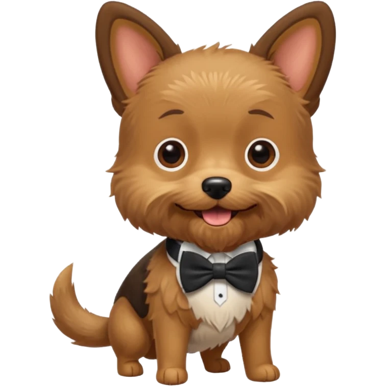 A mini dog with a scruffy but adorable beard, tail wagging excitedly and wearing a little bowtie.




















 emoji