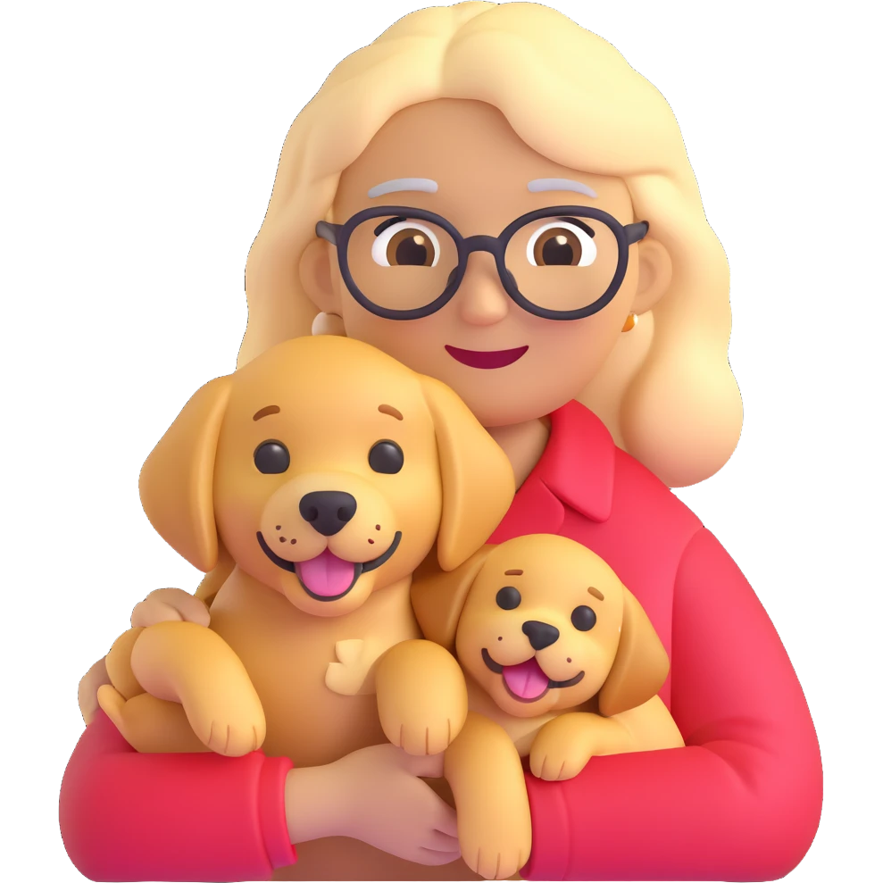 Edit the image to have the grandmother hold a big golden retriever in her arms instead of the corgi. Keep the grandmother unchanged and maintain the same 3D emoji style with a transparent background. emoji