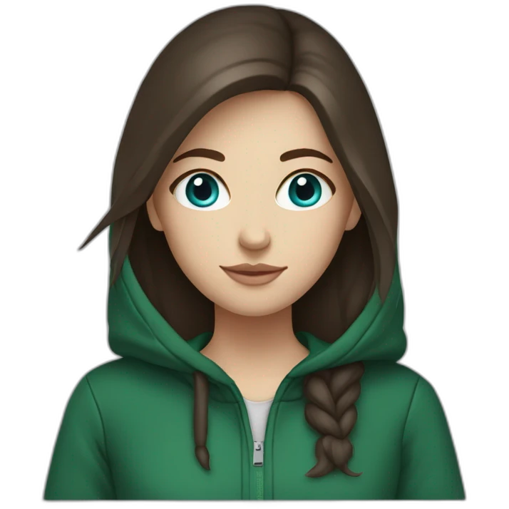 White girl with blue eyes and darkbrown hair wearing a darkgreen hoodie  emoji