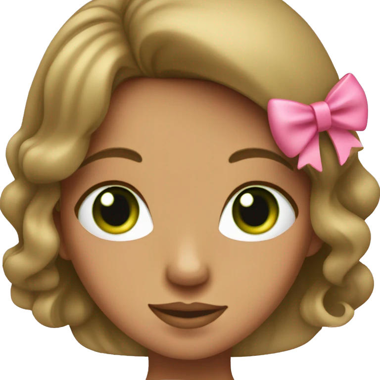 tan girl with blowout hair and green eyes and pink bow emoji