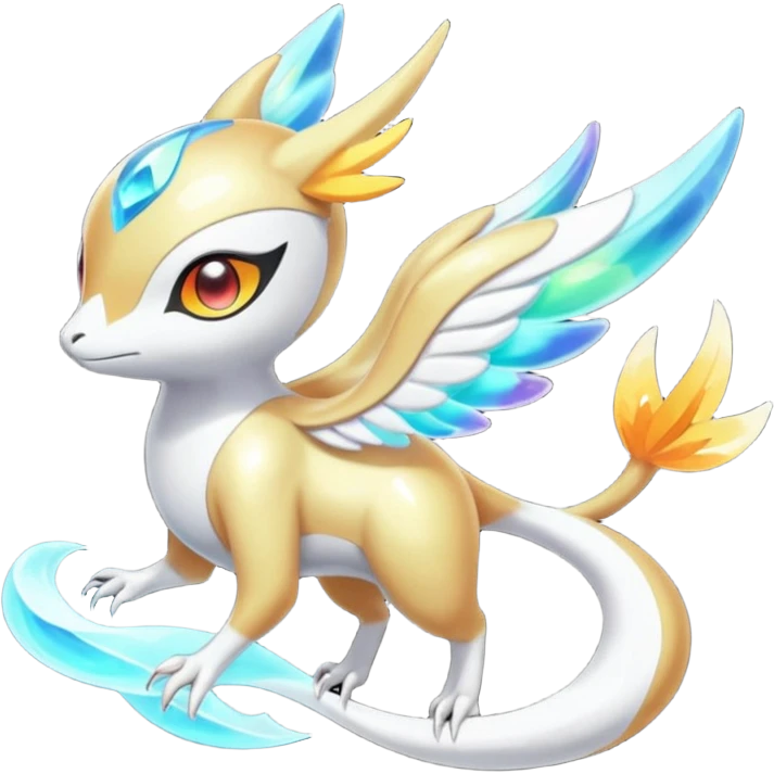 Angelic Divine Bioluminescent Translucent Luminescent Diaphanous Shiny Colorful Meloetta-Latias-Koraidon-Peppercat-Wargreymon-Victini-Protogen-Fakémon-fusion-hybrid-creature emoji