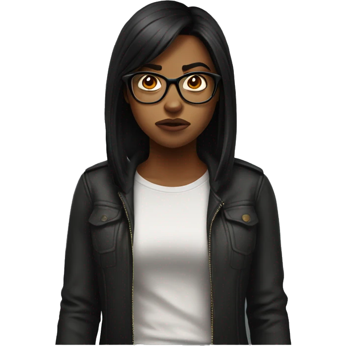 angry Black haired 23 year old girl with glasses  emoji