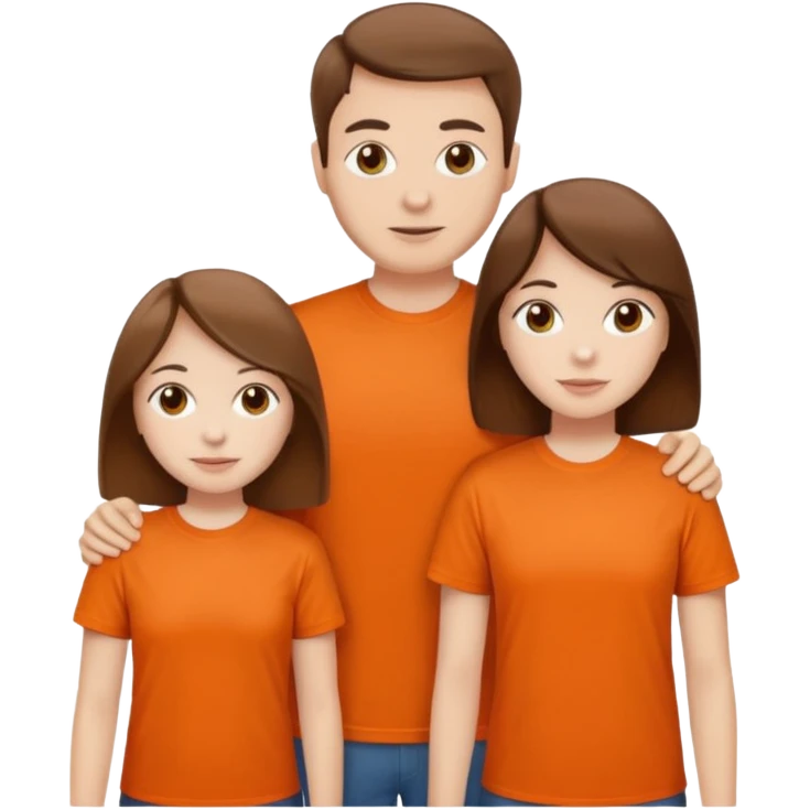 family aill white / browm hair / orange t-shirt emoji