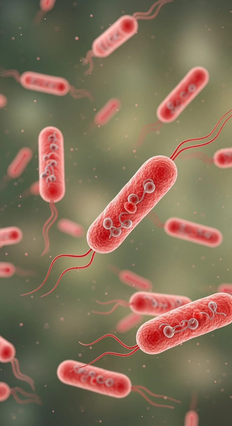 batteri intestinali rossi fluttuano in aria, IPERREALISTICO 4K emoji