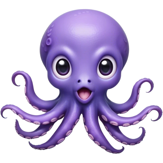 Cinematic Comical Baby Octopus Portrait Emoji, Tentacles slightly flared in a playful, exaggerated gesture, featuring a light blue-purple, rounded body with dramatically wide, hilariously expressive eyes full of surprise and innocent mischief, Simplified yet hilariously endearing features, highly detailed, glowing with a soft oceanic radiance, high shine, dramatic yet lovable, stylized with a dash of whimsical underwater mischief, soft glowing outline, capturing the essence of a delightfully silly little octopus that looks like it just made a clumsy, adorable mistake! emoji