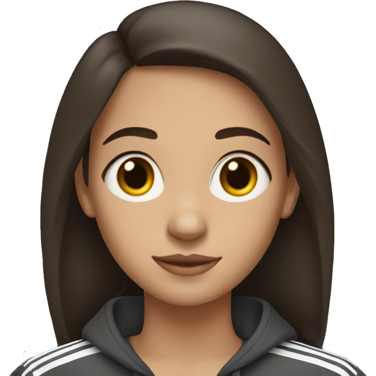a dark brown haired girl with dark brown eyes wearing an adidas sweater emoji