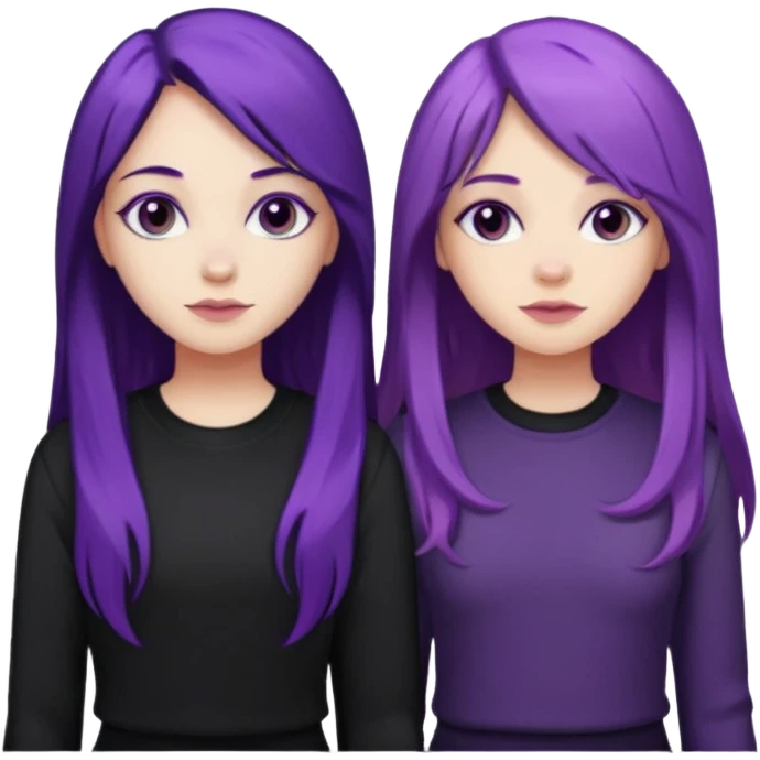faz duas raparigas menos gótica mas com cabelo roxo comprido e outra cabelo roxo mais escuro e camisola preto emoji