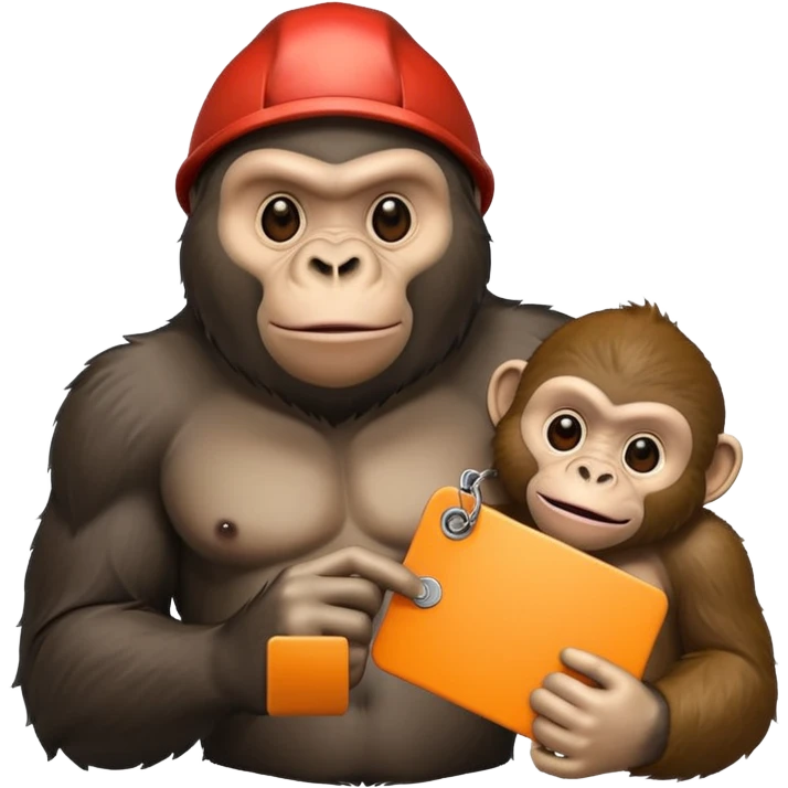 gorilla and monkey together, both holding tags emoji