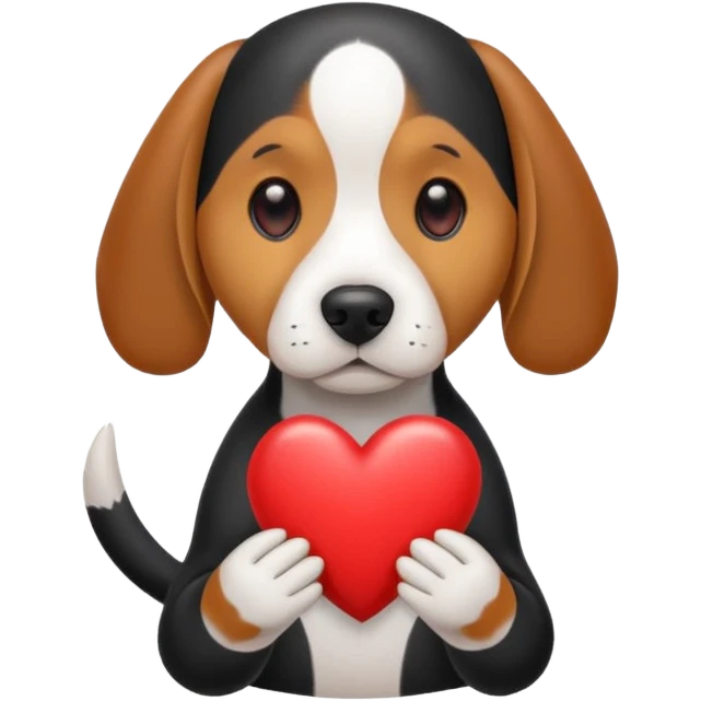 tri-color beagle dog holding heart emoji