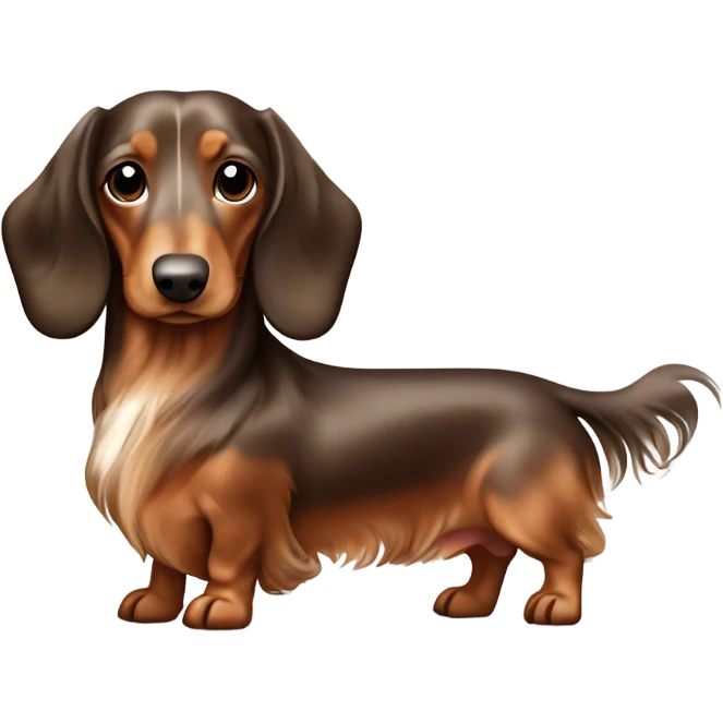 Two brown Merle long haired Dachshund full body one smaller emoji