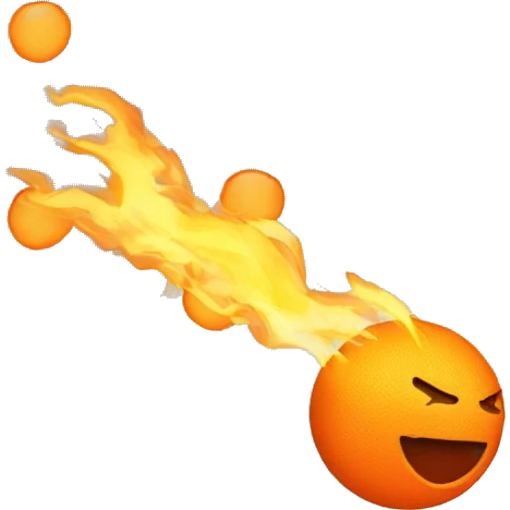 orange ball on fire flying through the air emoji