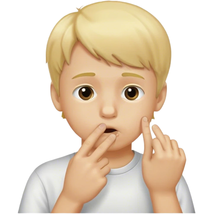 blond headed boy picking his nose with single fingure emoji