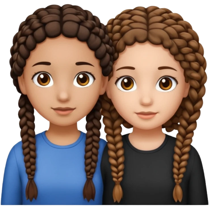 2 girl best friends. One is black with braids and brown eyes. One is white with curly brown hair with brown eyes. emoji