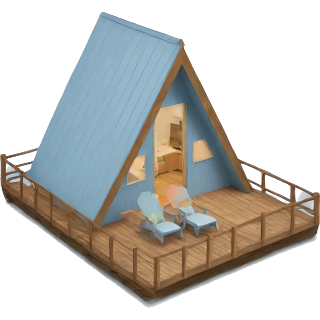 Light blue a-frame cabin with front deck emoji