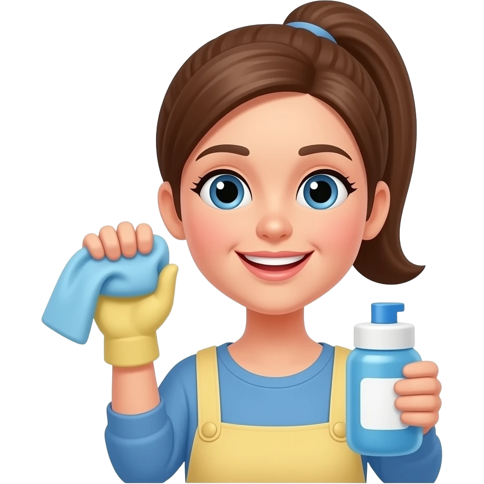 Mulher com rabo de cavalo fazendo faxina emoji