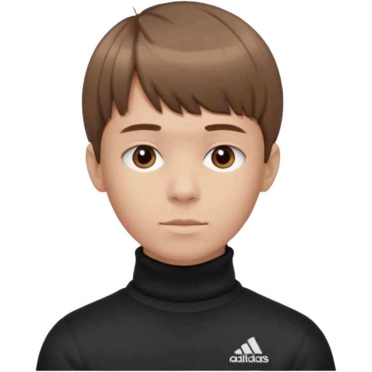Crie um emoji de um menino com o cabelo castanho claro com uma franja reta e o corte low fade zumbi blusa de gola alta da adidas emoji
