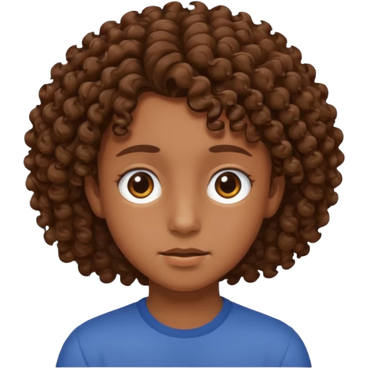 adolescent au visage impassible. Cheveux chatains frisés emoji