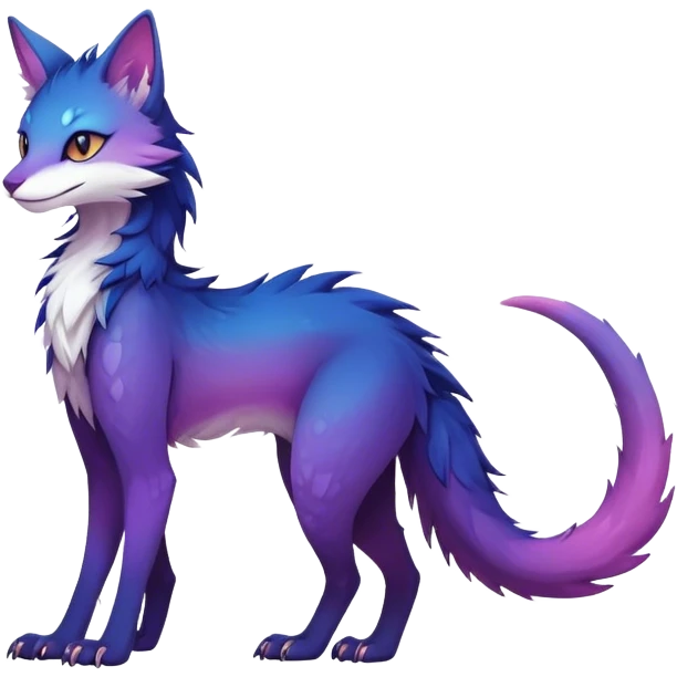 Kawaii dark colorful edgy fantasy ethereal feline-vernid-sergal-fursona animal creature with a tufted tail full body emoji