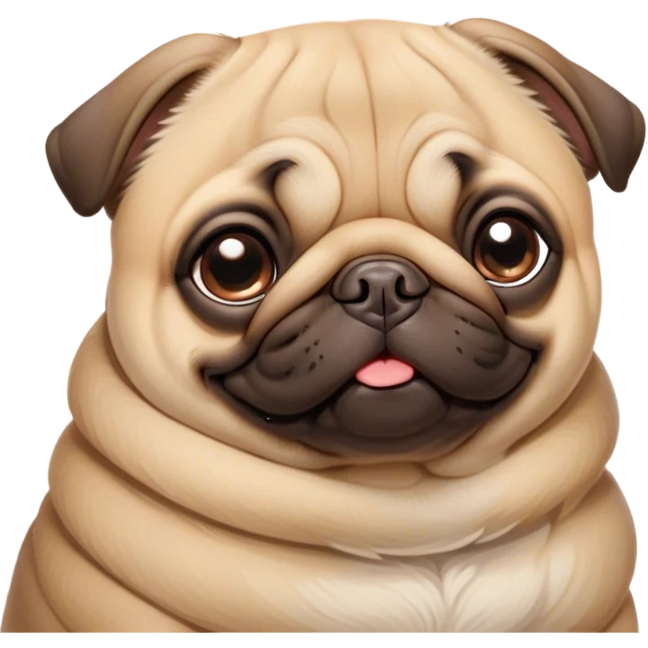 Cinematic Meme-Worthy Chubby Sleeping Fawn Pug Portrait Emoji, Head resting peacefully with a contented smile, showcasing a delightfully chubby build and a luxuriously soft fawn coat, eyes shut in a serene nap, Simplified yet hilariously adorable features, highly detailed, glowing with a soft, drowsy light, high shine, relaxed and utterly lovable, stylized with an air of playful laziness, bright and heartwarming, soft glowing outline, capturing the essence of a comically sleepy companion, so meme-worthy it feels like it could instantly become the next viral sensation of adorable slumber! emoji