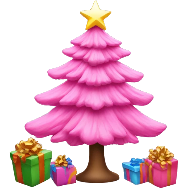 Pink Christmas tree with presents emoji