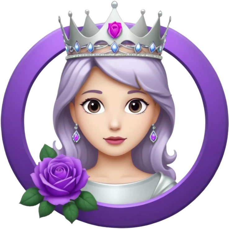 Purple rose flower, silver circle plaque, silver tiara emoji
