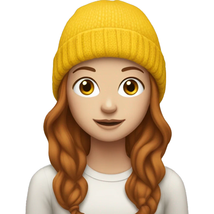 White Girl with Brown and Auburn hair wearing yellow beanie emoji