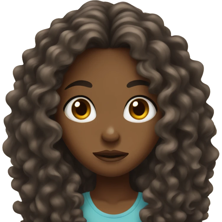 Black girl with pretty brown eyes and long curly hair confused emoji
