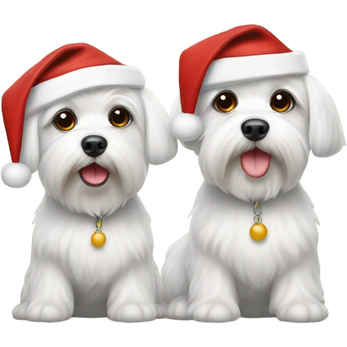 Two Maltese wearing Santa caps emoji