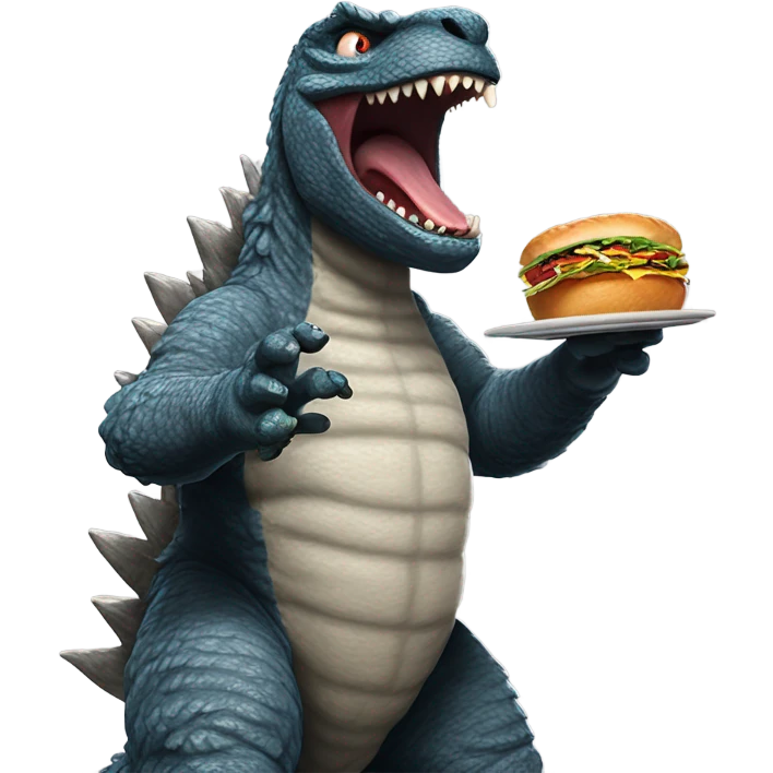 Godzilla doing the Griddy while eating Lunchly while singing Thick Of It by KSI emoji