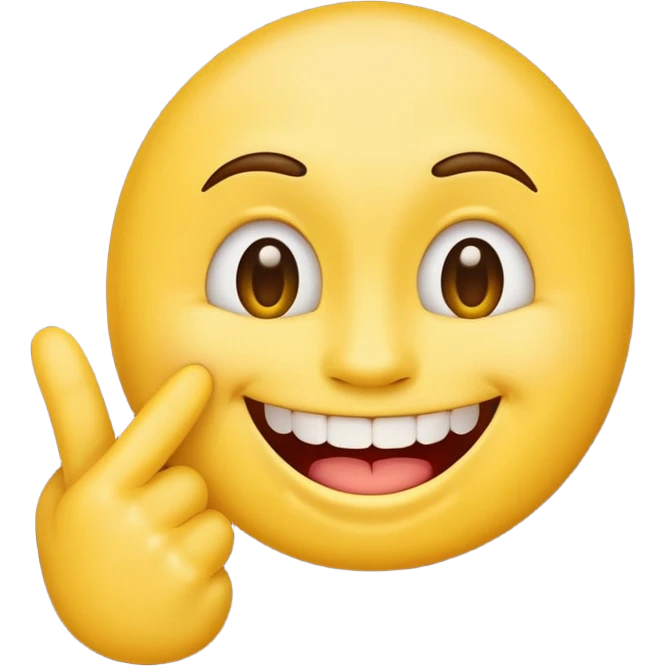 Emoji tête jaune avec un sourire et le doigt sur les dents  emoji