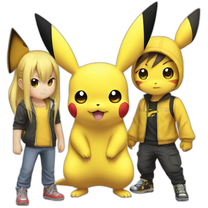 Pichu,Pikachu and Raichu standing next to each other emoji