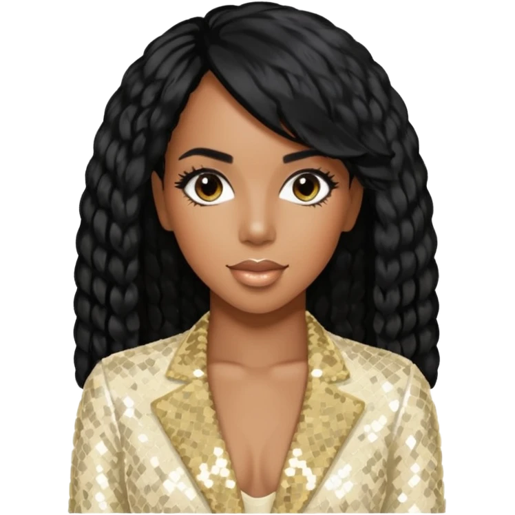 Kelly Rowland from Destiny's Child with black hair, cream sequin outfit emoji