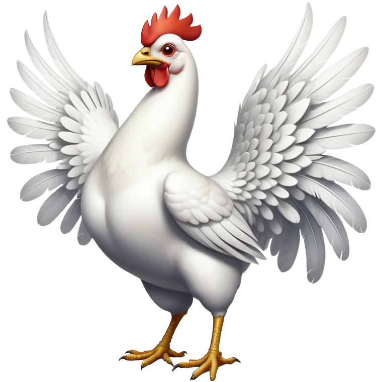 cinematic-[white chicken]-realistic-full-body-perched-emoji,-wings-tucked-neatly,-head-tilted-dramatically,-sleek-[white]-feathers,-simplified-yet-realistic-focused-features,-highly-detailed,-glowing-with-an-almost-sarcastic-glow emoji